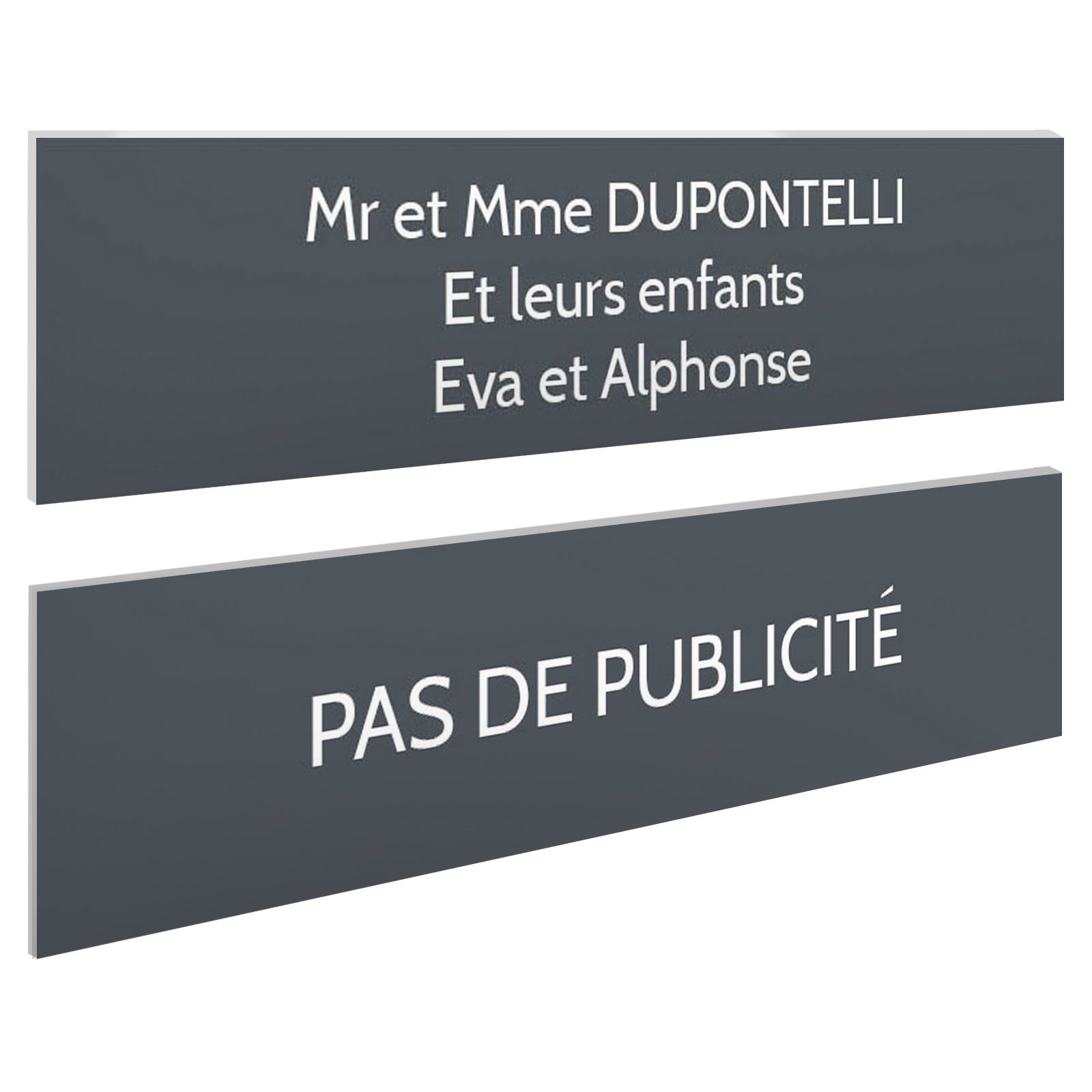 Plaque boite aux lettres personnalisable - Lot de 2 plaques : plaque nom + stop pub – Plaque boite aux lettres adhésive 100 x 25