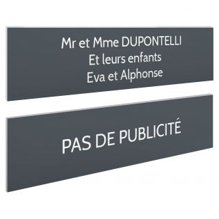Plaque boite aux lettres personnalisable - Lot de 2 plaques : plaque nom + stop pub – Plaque boite aux lettres adhésive 100 x 25