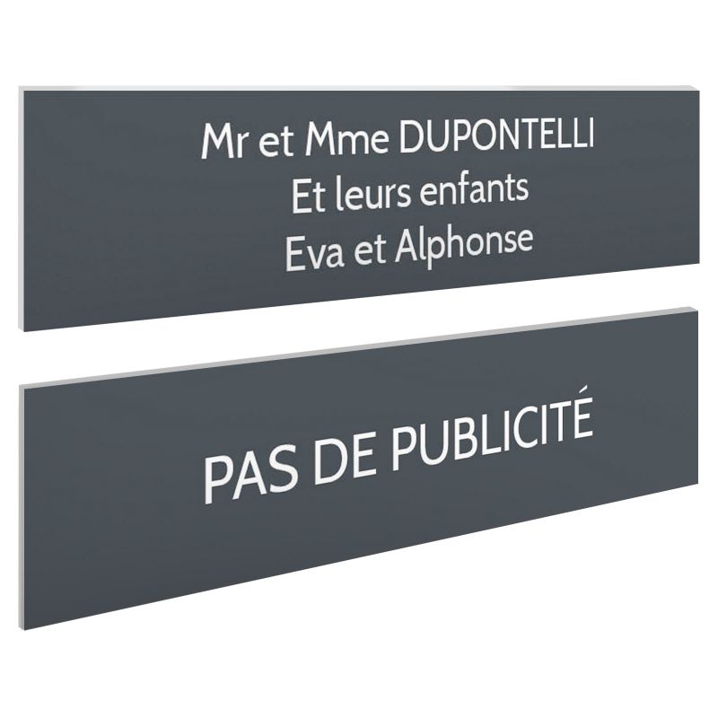 Plaque boite aux lettres personnalisable - Lot de 2 plaques : plaque nom + stop pub – Plaque boite aux lettres adhésive 100 x 25 Plaque boite aux lettres personnalisable - Lot de 2 plaques : plaque nom + stop pub – Plaque boite aux lettres adhésive 100 x 25