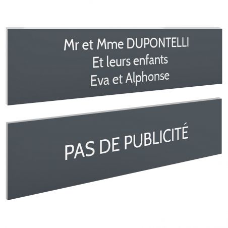 Plaque boite aux lettres personnalisable - Lot de 2 plaques : plaque nom + stop pub – Plaque boite aux lettres adhésive 100 x 25