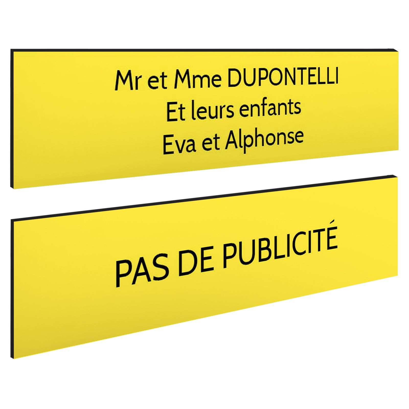 Plaque boite aux lettres personnalisable - Lot de 2 plaques : plaque nom + stop pub – Plaque boite aux lettres adhésive 100 x 25