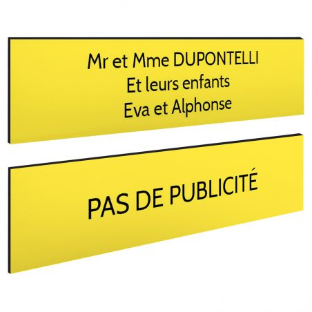 Plaque boite aux lettres personnalisable - Lot de 2 plaques : plaque nom + stop pub – Plaque boite aux lettres adhésive 100 x 25