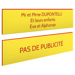Plaque boite aux lettres personnalisable - Lot de 2 plaques : plaque nom + stop pub – Plaque boite aux lettres adhésive 100 x 25