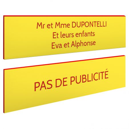 Plaque boite aux lettres personnalisable - Lot de 2 plaques : plaque nom + stop pub – Plaque boite aux lettres adhésive 100 x 25
