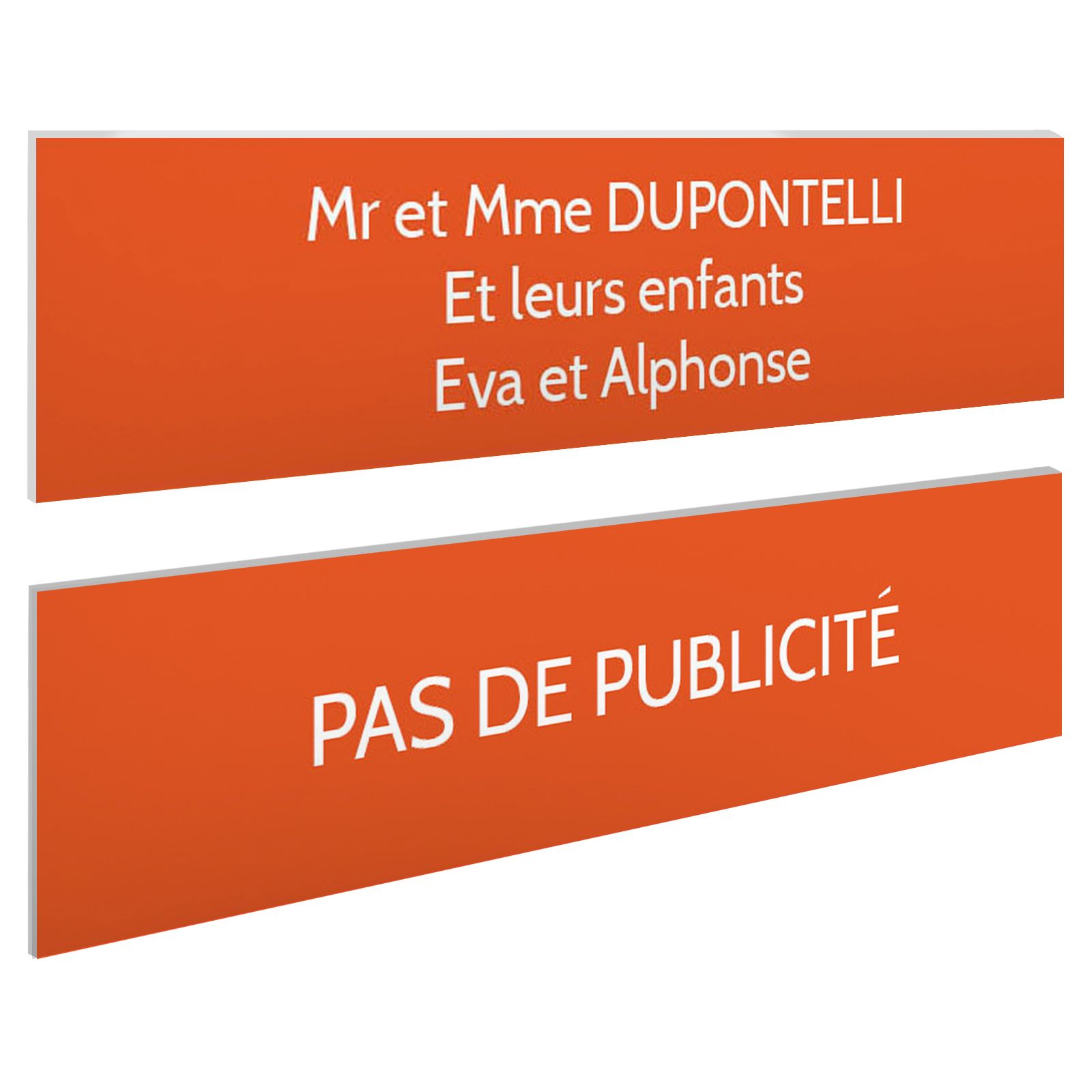 Plaque boite aux lettres personnalisable - Lot de 2 plaques : plaque nom + stop pub – Plaque boite aux lettres adhésive 100 x 25