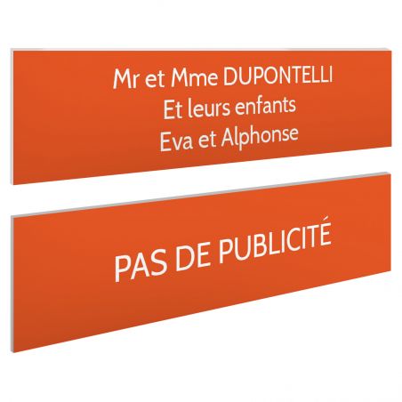 Plaque boite aux lettres personnalisable - Lot de 2 plaques : plaque nom + stop pub – Plaque boite aux lettres adhésive 100 x 25