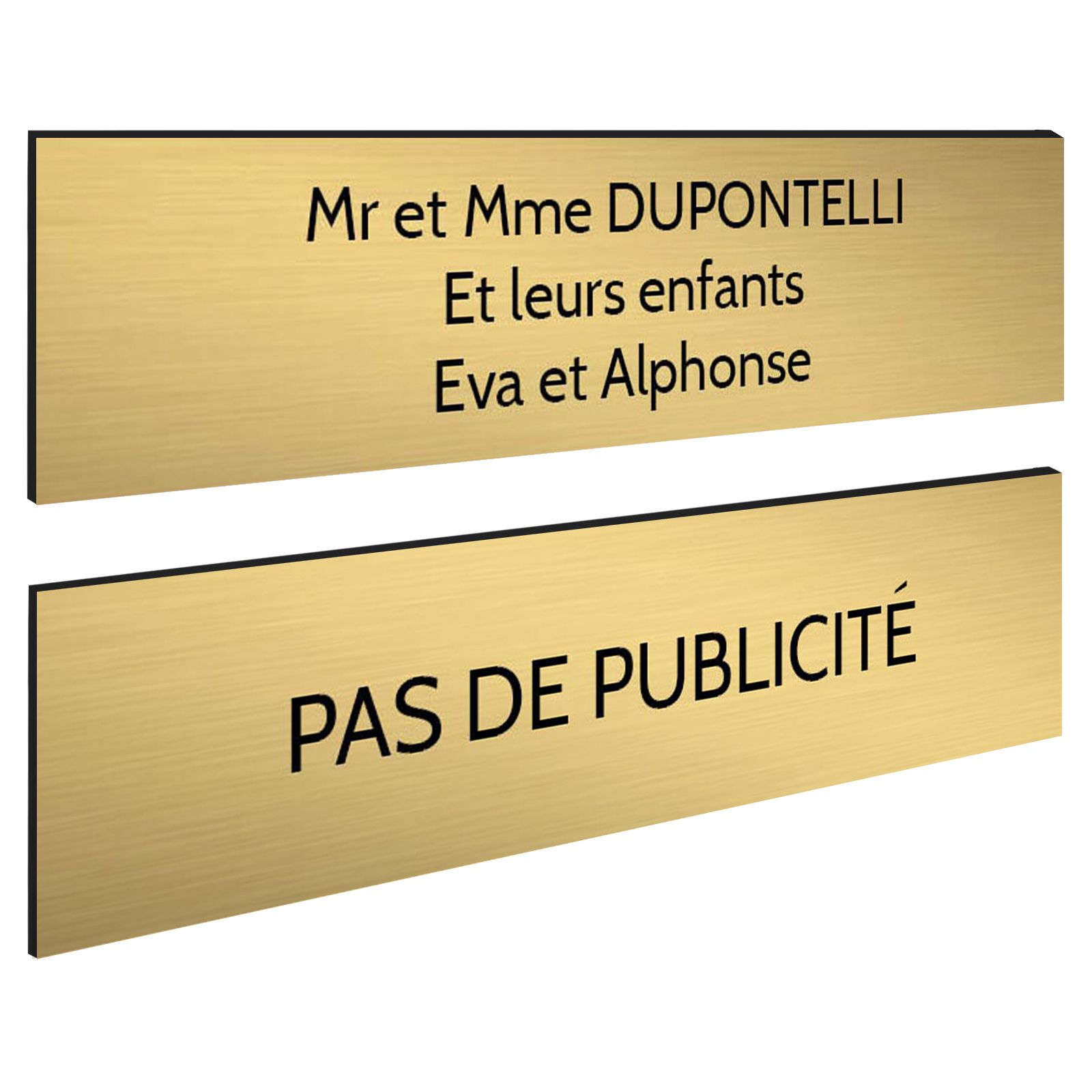 Plaque boite aux lettres personnalisable - Lot de 2 plaques : plaque nom + stop pub – Plaque boite aux lettres adhésive 100 x 25