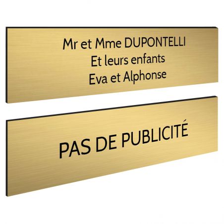 Plaque boite aux lettres personnalisable - Lot de 2 plaques : plaque nom + stop pub – Plaque boite aux lettres adhésive 100 x 25