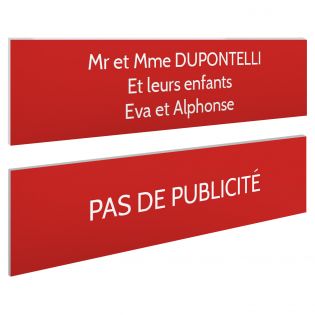 Plaque boite aux lettres personnalisable - Lot de 2 plaques : plaque nom + stop pub – Plaque boite aux lettres adhésive 100 x 25