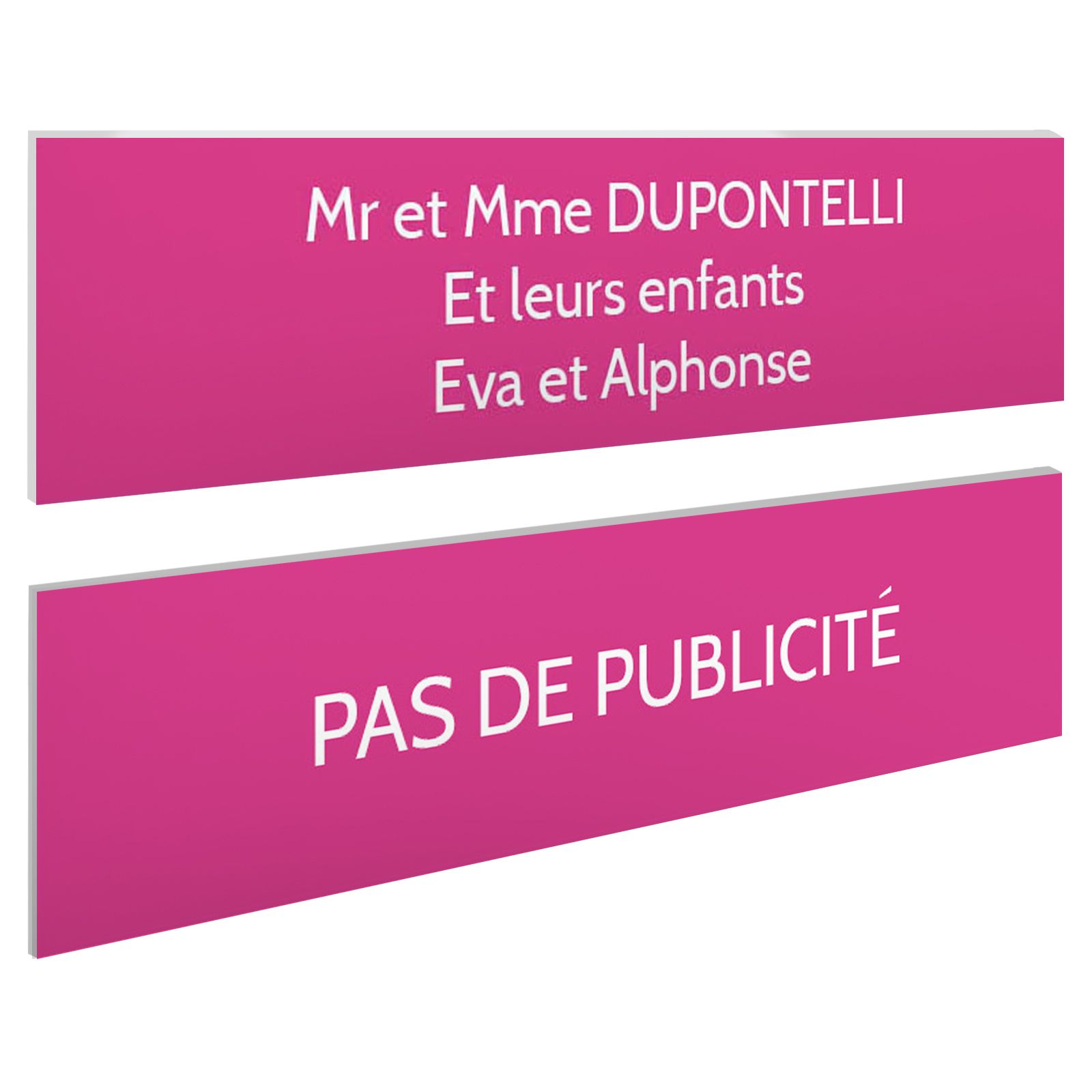 Plaque boite aux lettres personnalisable - Lot de 2 plaques : plaque nom + stop pub – Plaque boite aux lettres adhésive 100 x 25