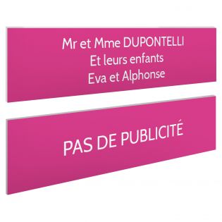 Plaque boite aux lettres personnalisable - Lot de 2 plaques : plaque nom + stop pub – Plaque boite aux lettres adhésive 100 x 25
