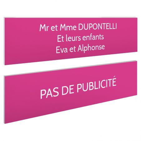 Plaque boite aux lettres personnalisable - Lot de 2 plaques : plaque nom + stop pub – Plaque boite aux lettres adhésive 100 x 25