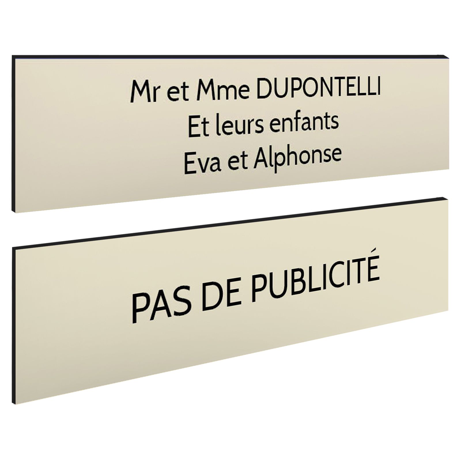 Plaque boite aux lettres personnalisable - Lot de 2 plaques : plaque nom + stop pub – Plaque boite aux lettres adhésive 100 x 25