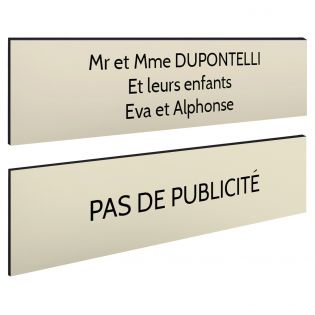 Plaque boite aux lettres personnalisable - Lot de 2 plaques : plaque nom + stop pub – Plaque boite aux lettres adhésive 100 x 25