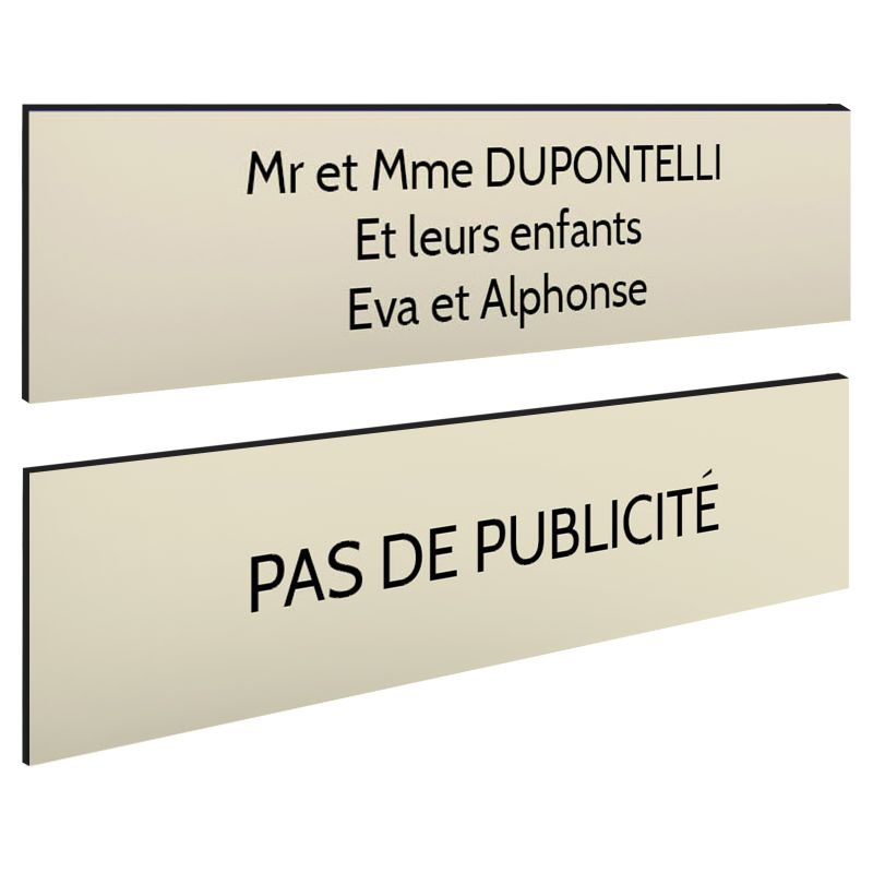 Plaque boite aux lettres personnalisable - Lot de 2 plaques : plaque nom + stop pub – Plaque boite aux lettres adhésive 100 x 25 Plaque boite aux lettres personnalisable - Lot de 2 plaques : plaque nom + stop pub – Plaque boite aux lettres adhésive 100 x 25
