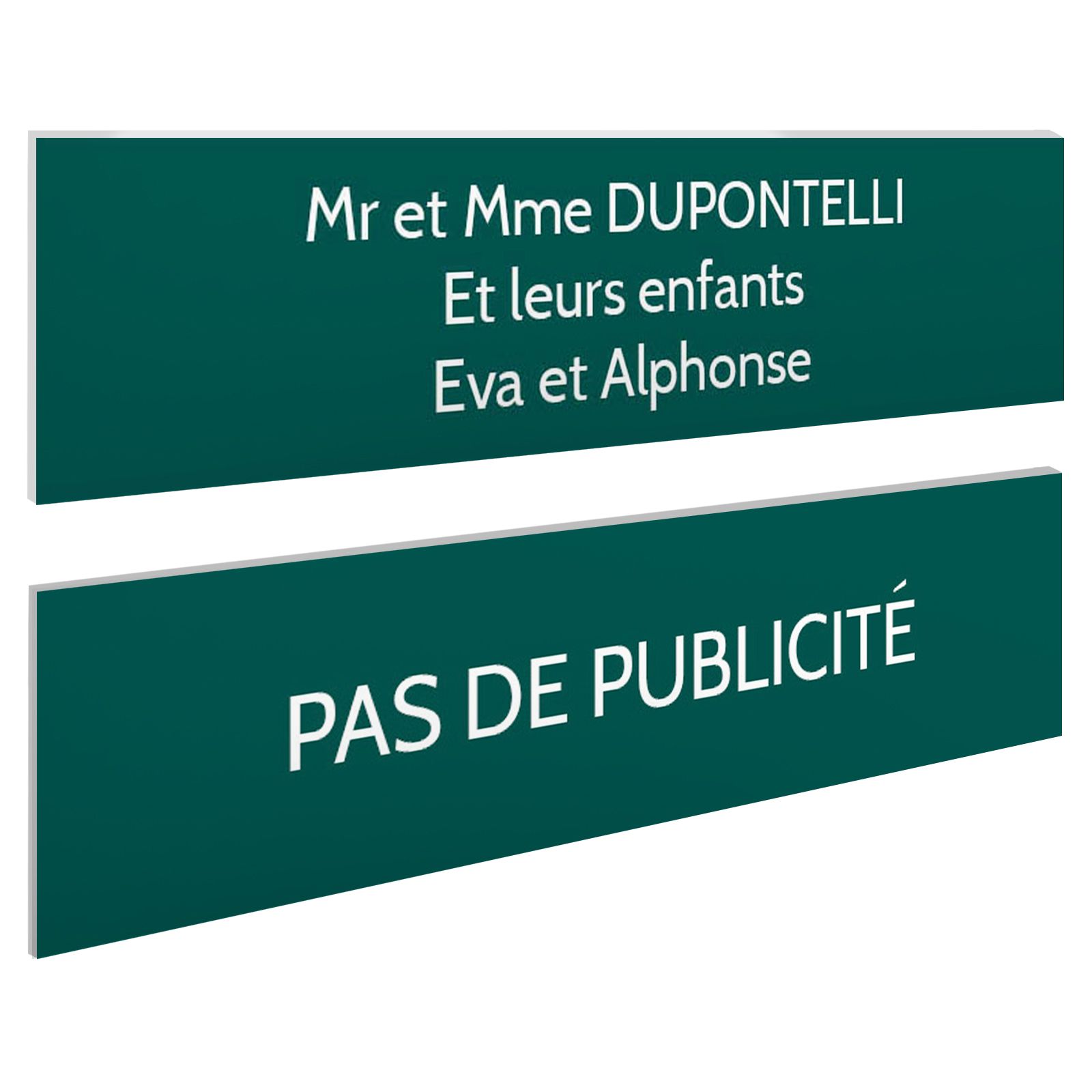Plaque boite aux lettres personnalisable - Lot de 2 plaques : plaque nom + stop pub – Plaque boite aux lettres adhésive 100 x 25