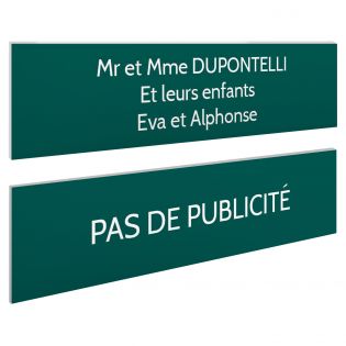 Plaque boite aux lettres personnalisable - Lot de 2 plaques : plaque nom + stop pub – Plaque boite aux lettres adhésive 100 x 25