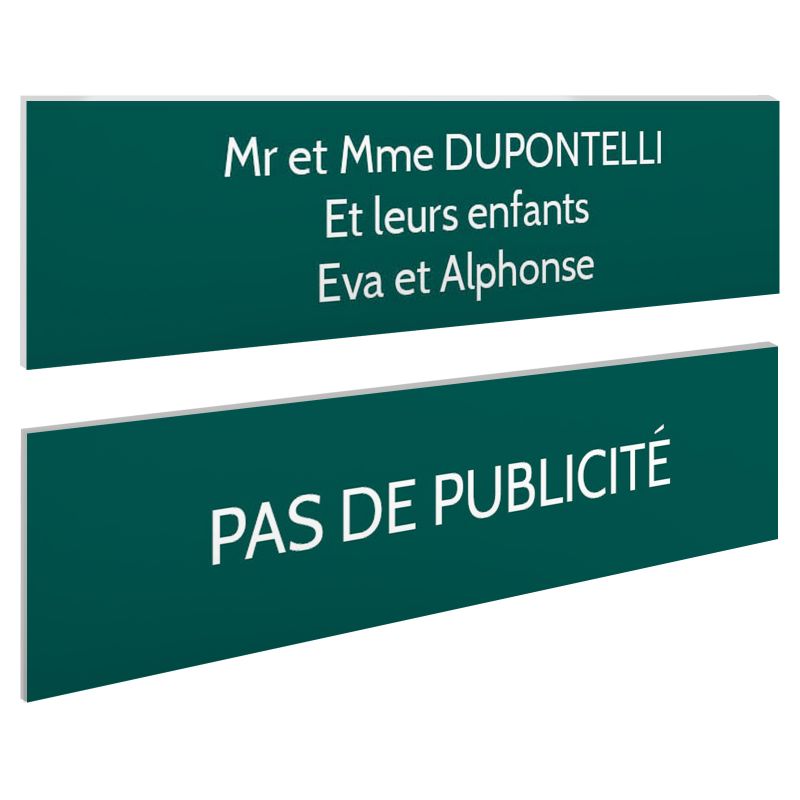 Plaque boite aux lettres personnalisable - Lot de 2 plaques : plaque nom + stop pub – Plaque boite aux lettres adhésive 100 x 25 Plaque boite aux lettres personnalisable - Lot de 2 plaques : plaque nom + stop pub – Plaque boite aux lettres adhésive 100 x 25