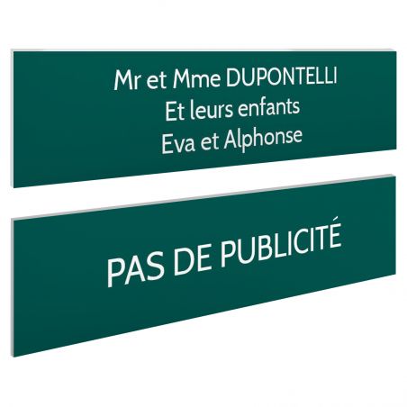 Plaque boite aux lettres personnalisable - Lot de 2 plaques : plaque nom + stop pub – Plaque boite aux lettres adhésive 100 x 25