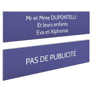 Plaque boite aux lettres personnalisable - Lot de 2 plaques : plaque nom + stop pub – Plaque boite aux lettres adhésive 100 x 25