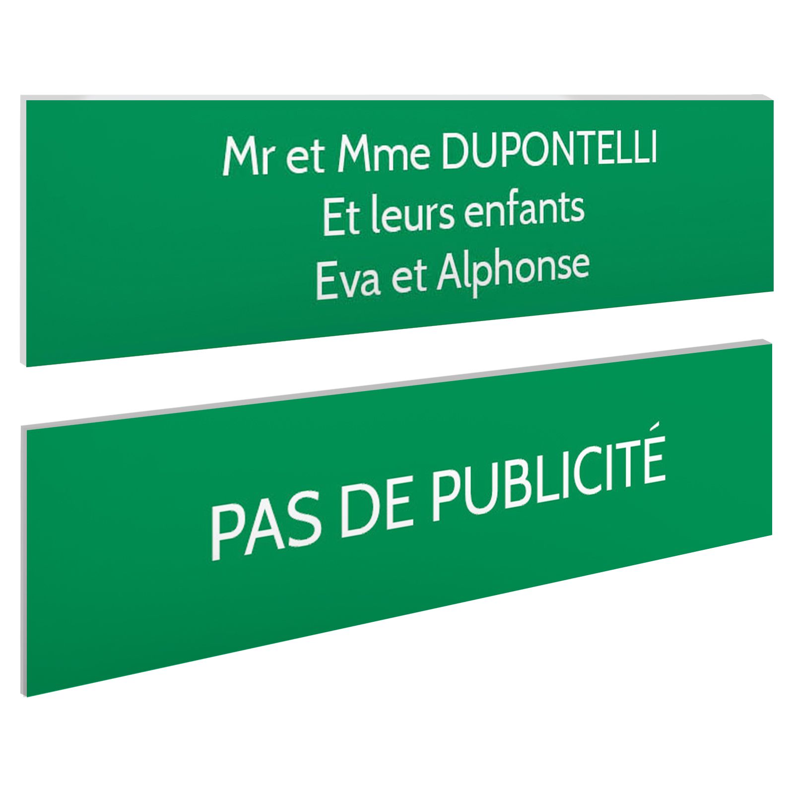 Plaque boite aux lettres personnalisable - Lot de 2 plaques : plaque nom + stop pub – Plaque boite aux lettres adhésive 100 x 25