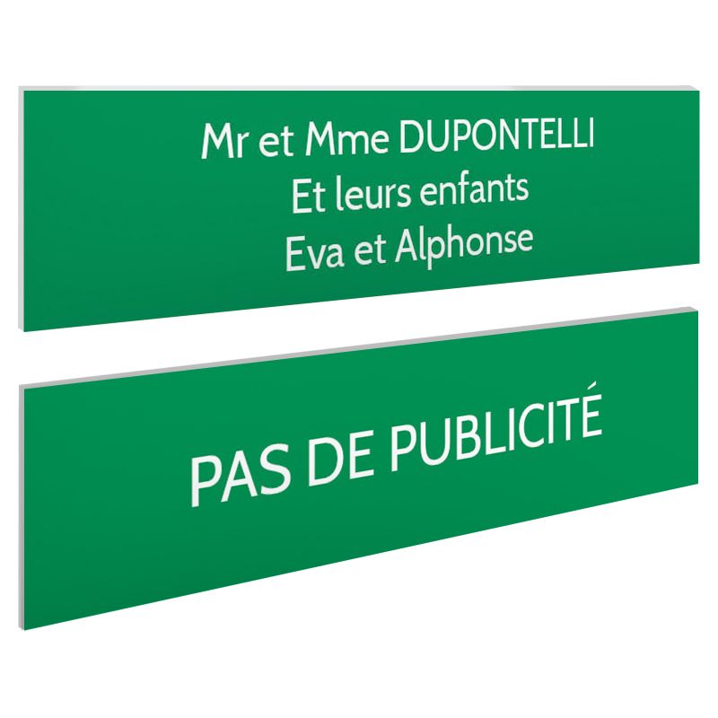 Plaque boite aux lettres personnalisable - Lot de 2 plaques : plaque nom + stop pub – Plaque boite aux lettres adhésive 100 x 25 Plaque boite aux lettres personnalisable - Lot de 2 plaques : plaque nom + stop pub – Plaque boite aux lettres adhésive 100 x 25