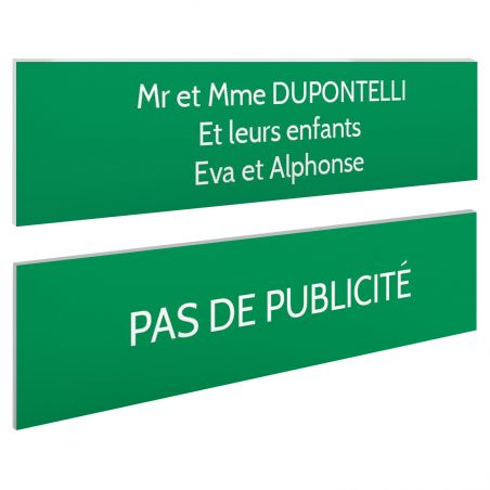 Plaque boite aux lettres personnalisable - Lot de 2 plaques : plaque nom + stop pub – Plaque boite aux lettres adhésive 100 x 25