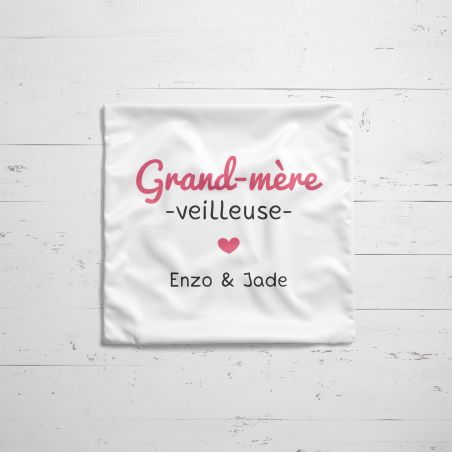 Coussin personnalisé carré 40 x 40 cm famille "Grand mère veilleuse"