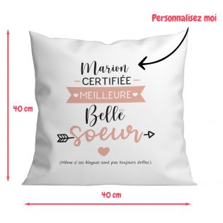 Coussin personnalisé carré 40 x 40 cm famille "Belle soeur"