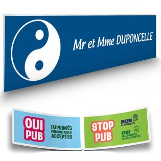 Plaque boite aux lettres format Decayeux CROIX BASQUE (100x25mm) bleue lettres blanches - 1 ligne