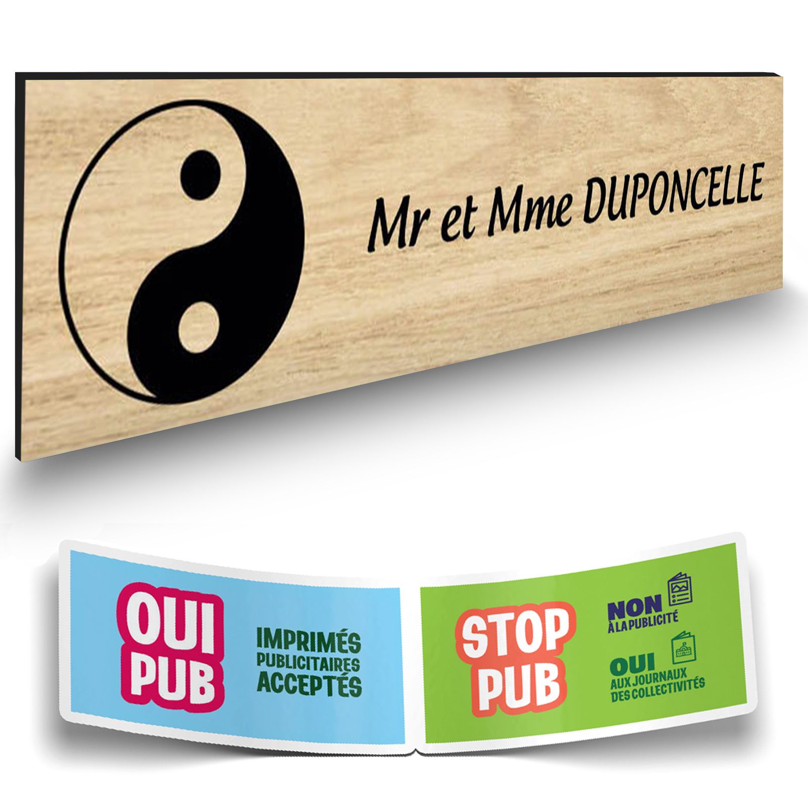 Plaque boite aux lettres format Decayeux CROIX BASQUE (100x25mm) effet bois clair lettres noires - 1 ligne