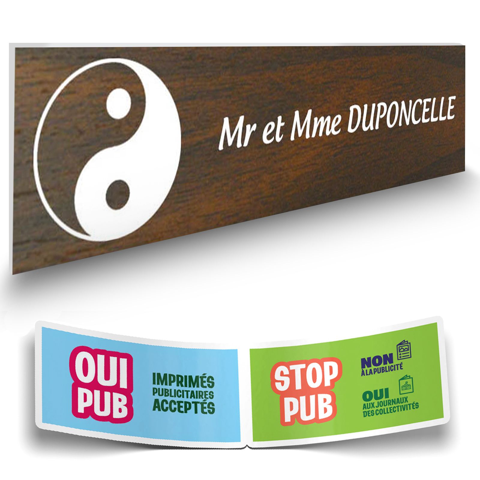 Plaque boite aux lettres format Decayeux CROIX BASQUE (100x25mm) effet bois foncé lettres blanches - 1 ligne