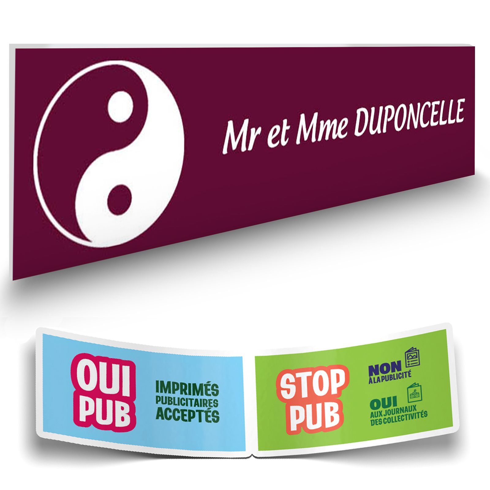 Plaque boite aux lettres format Decayeux CROIX BASQUE (100x25mm) bordeaux lettres blanches - 1 ligne