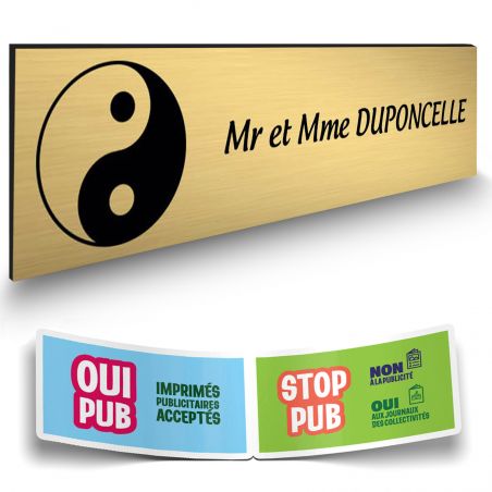 Plaque boite aux lettres format Decayeux CROIX BASQUE (100x25mm) or brossé lettres noires - 1 ligne
