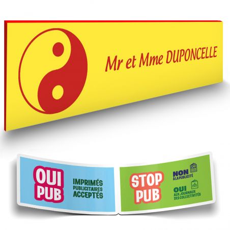 Plaque boite aux lettres format Decayeux CROIX BASQUE (100x25mm) Jaune lettres rouges - 1 ligne