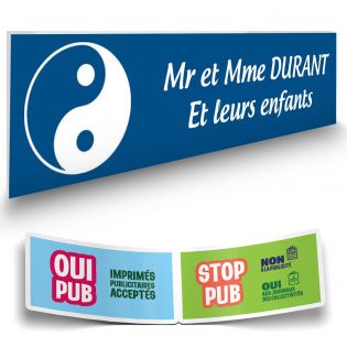 Plaque boite aux lettres format Decayeux CROIX BASQUE (100x25mm) bleue lettres blanches - 2 lignes