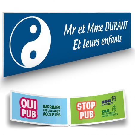 Plaque boite aux lettres format Decayeux CROIX BASQUE (100x25mm) bleue lettres blanches - 2 lignes
