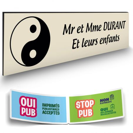 Plaque boite aux lettres format Decayeux CROIX BASQUE (100x25mm) beige lettres noires - 2 lignes