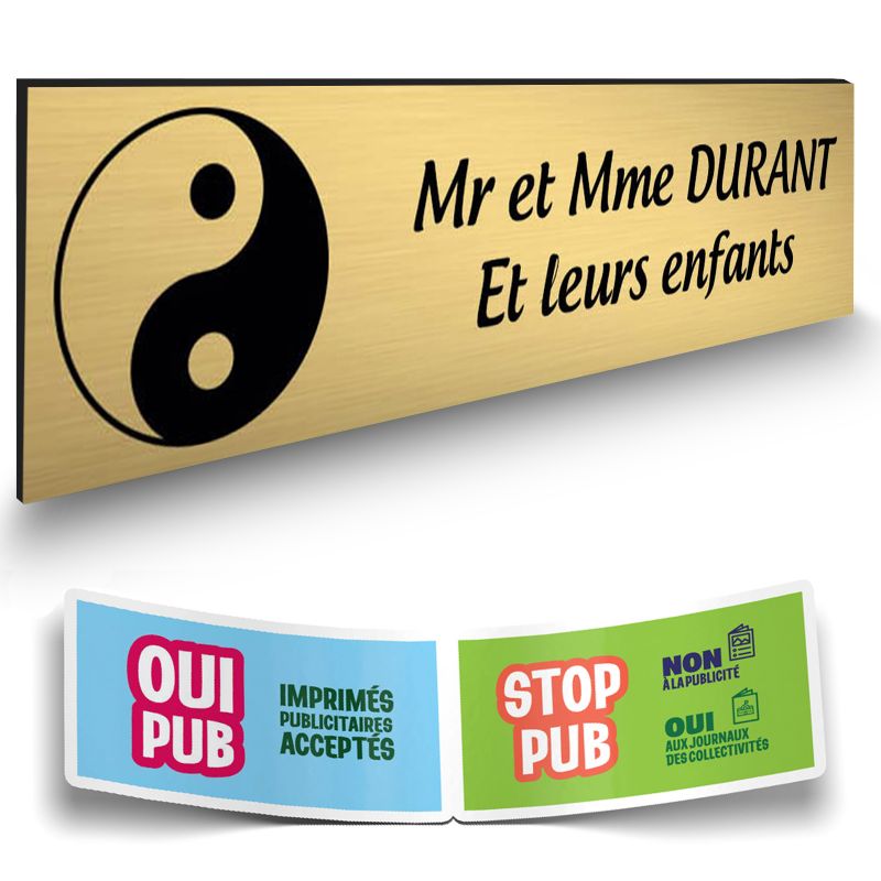 Plaque boite aux lettres format Decayeux CROIX BASQUE (100x25mm) or brossé lettres noires - 2 lignes