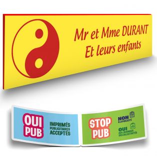 Plaque boite aux lettres format Decayeux CROIX BASQUE (100x25mm) Jaune lettres rouges - 2 lignes