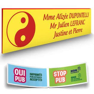 Plaque boite aux lettres format Decayeux CROIX BASQUE (100x25mm) Jaune lettres rouges - 3 lignes