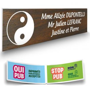 Plaque boite aux lettres format Decayeux CROIX BASQUE (100x25mm) effet bois foncé lettres blanches - 3 lignes