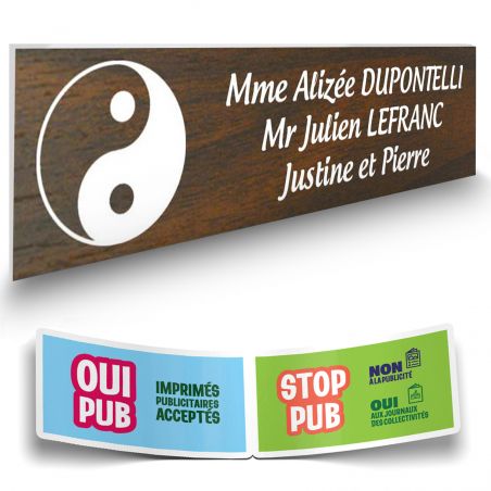 Plaque boite aux lettres format Decayeux CROIX BASQUE (100x25mm) effet bois foncé lettres blanches - 3 lignes