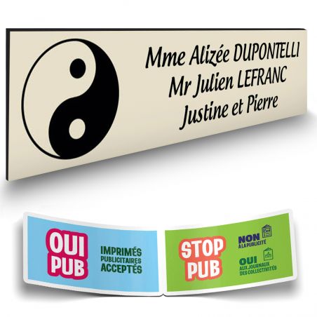 Plaque boite aux lettres format Decayeux CROIX BASQUE (100x25mm) beige lettres noires - 3 lignes