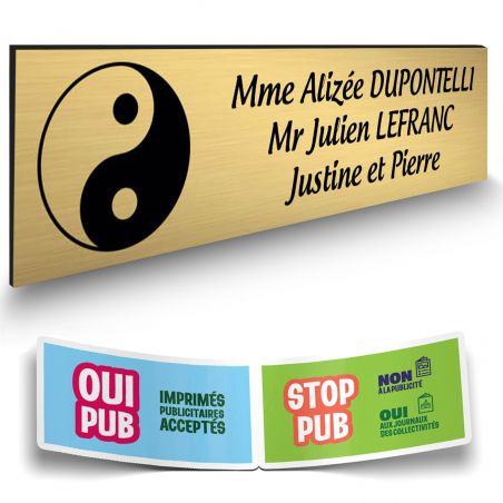 Plaque boite aux lettres format Decayeux CROIX BASQUE (100x25mm) or brossé lettres noires - 3 lignes
