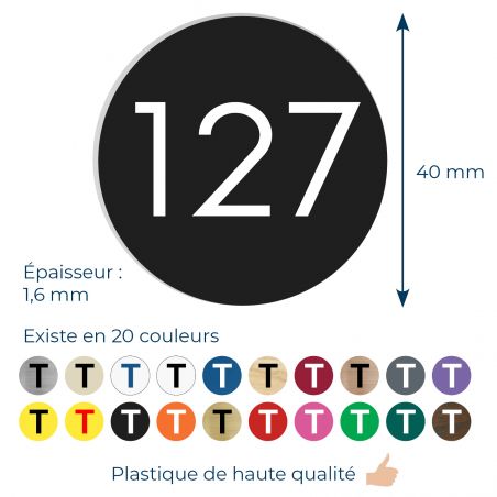 Numéro pour boite aux lettres personnalisable format rond diamètre 40 mm couleur noir chiffres blancs