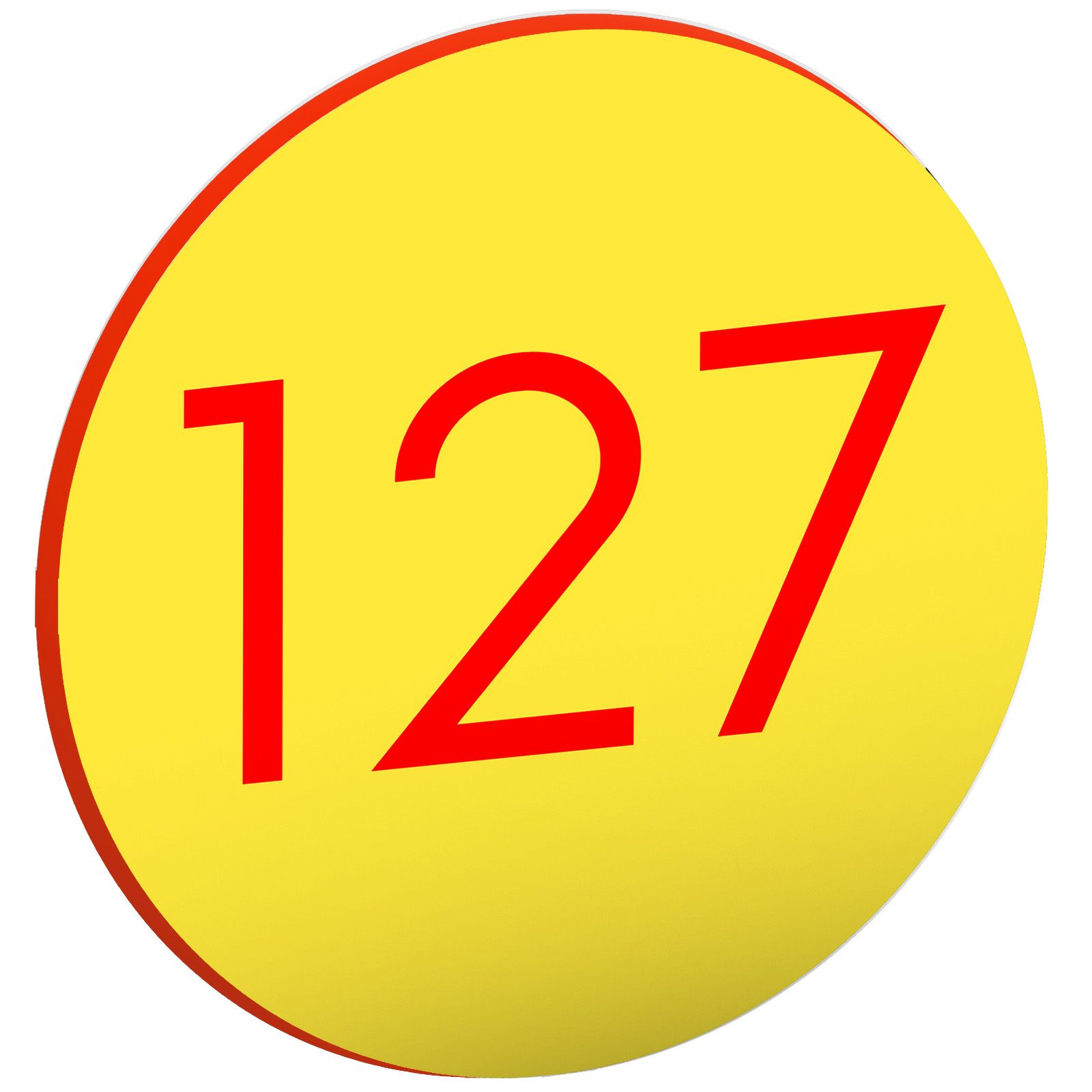 Numéro pour boite aux lettres personnalisable format rond diamètre 40 mm couleur jaune chiffres rouges