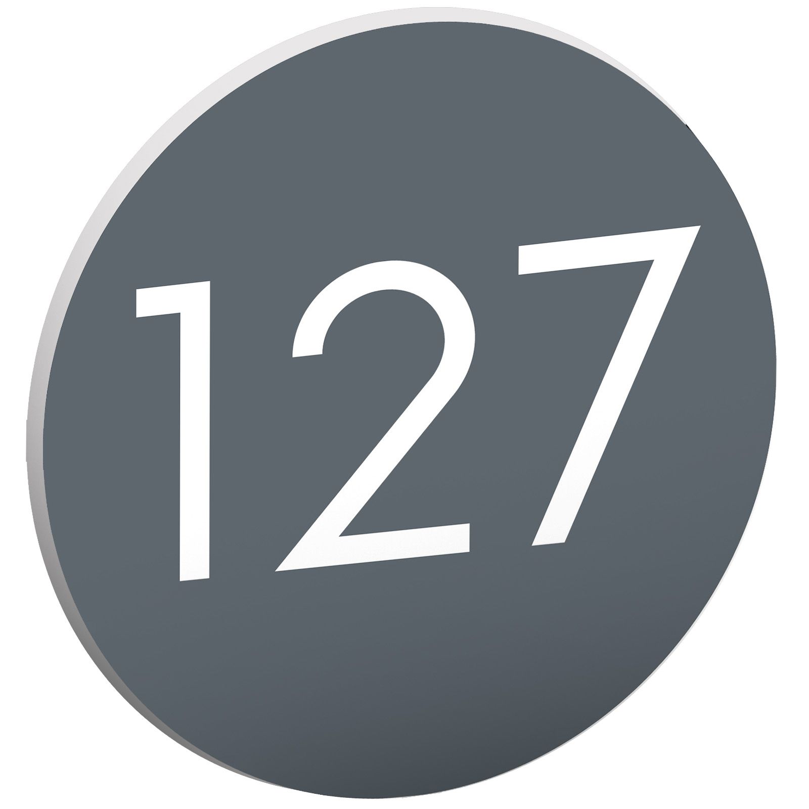 Numéro pour boite aux lettres personnalisable format rond diamètre 40 mm couleur gris chiffres blancs