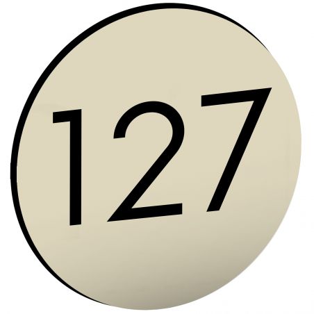 Numéro pour boite aux lettres personnalisable format rond diamètre 40 mm couleur beige chiffres noirs