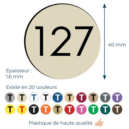 Numéro pour boite aux lettres personnalisable format rond diamètre 40 mm couleur beige chiffres noirs